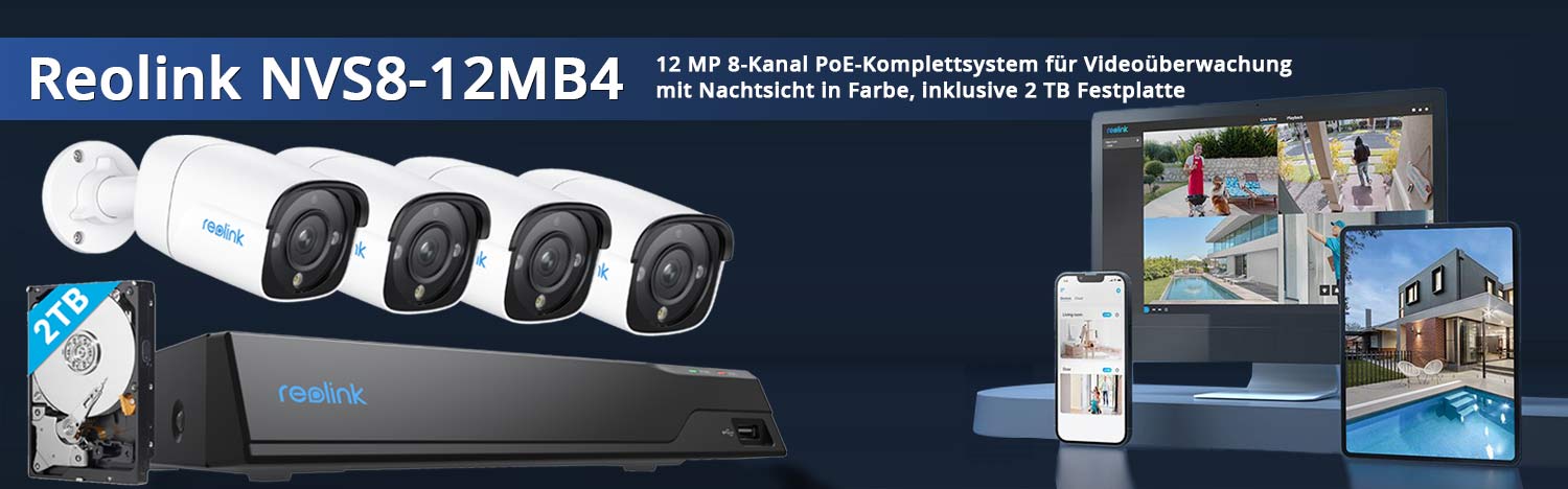 Reolink NVS8-12MB4 12 MP 8-Kanal PoE-Komplettsystem für Videoüberwachung 